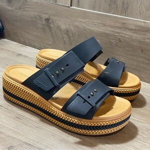 Crocs Brooklyn Woven Buckle 209978-001 Women's US 9 Black Slide Sandals PQ273